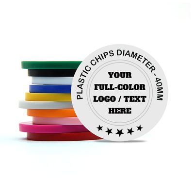 ToysCentral Basics 500 Custom Poker Chips Plastic Tokens,40mm/1.57in Diameter,Imprint Full-Color with Your Logo,Text or Images for Drink Bar,Wedding,Event,Company Advertise (White)