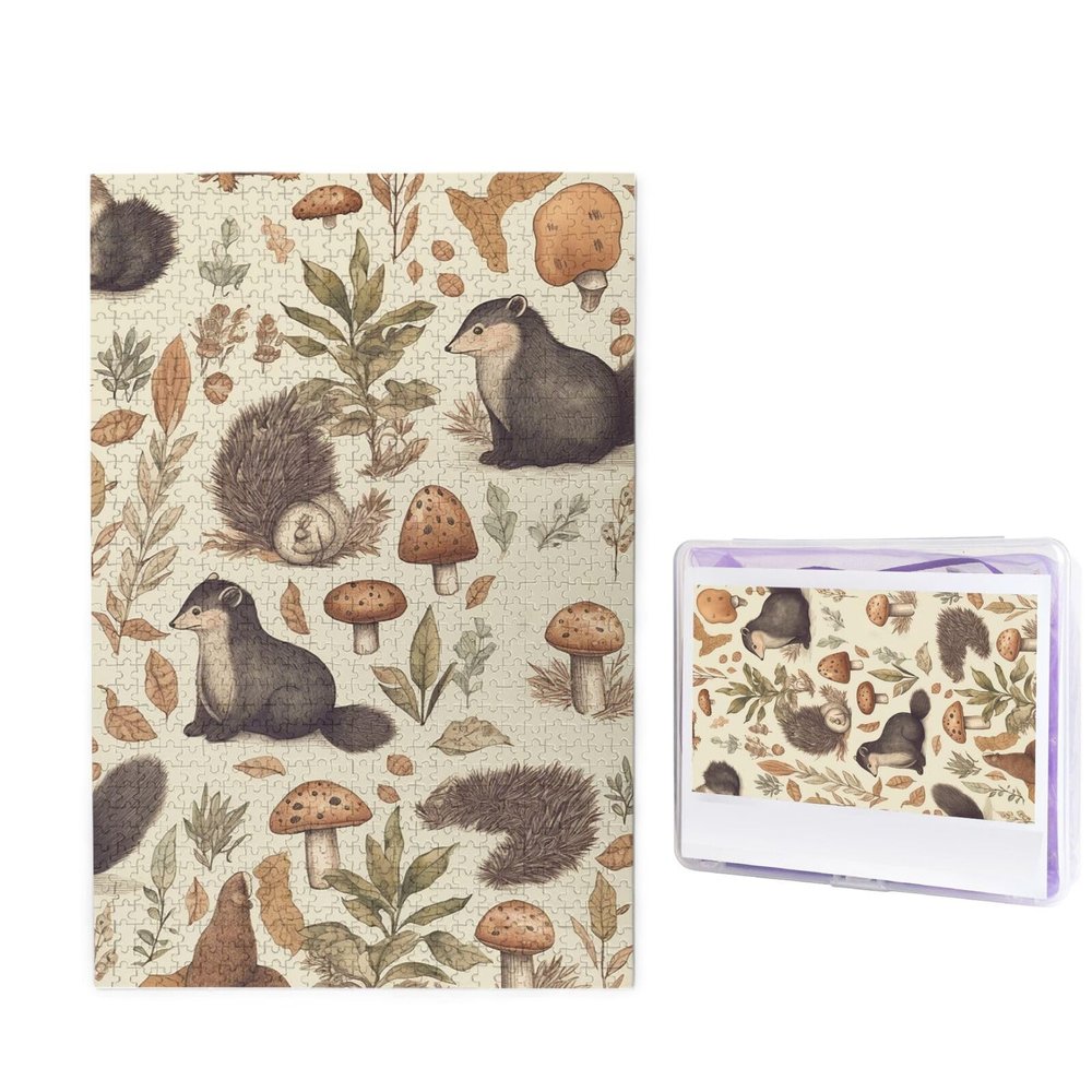 1000 Piece Jigsaw Puzzle for Adults Personalized Picture Puzzle Nature Lovely Hedgehog Squirrel Birds Customized Wooden Puzzle for Family, Birthday, Wedding, Game Nights Gifts, 19.7"x29.5"