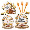 100 Pcs Construction Birthday Party Supplies - Construction Themed Plates and Napkins Forks Set, Disposable Dump Truck Tableware for Boys Kids Birthday Party Decorations Favors, Serve 25 Guests view 1
