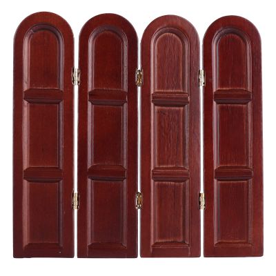 1: 12 Room Divider Wood Screen, Retro Dollhouse Furniture Miniature, Desktop Ornament, Portable Partition Reversible Freestanding Privacy for Home Furniture Decor (Red)