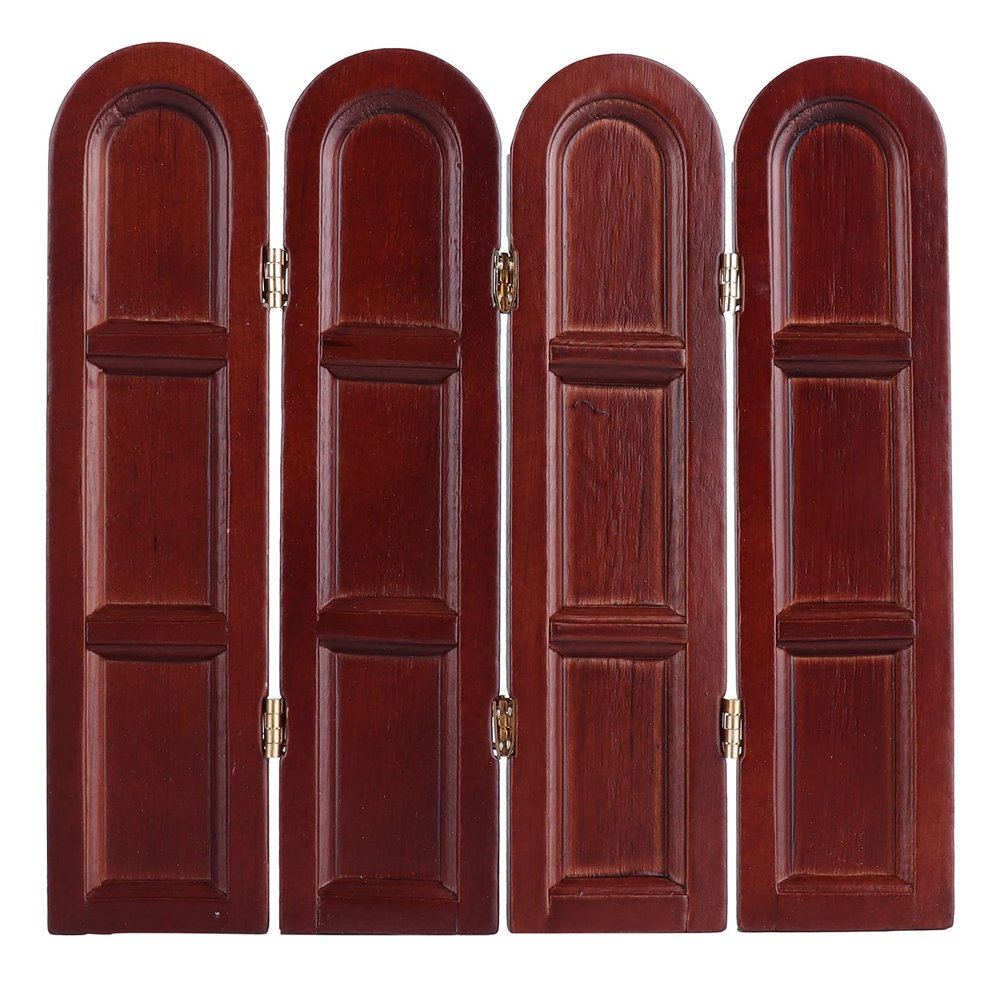 1: 12 Room Divider Wood Screen, Retro Dollhouse Furniture Miniature, Desktop Ornament, Portable Partition Reversible Freestanding Privacy for Home Furniture Decor (Red)