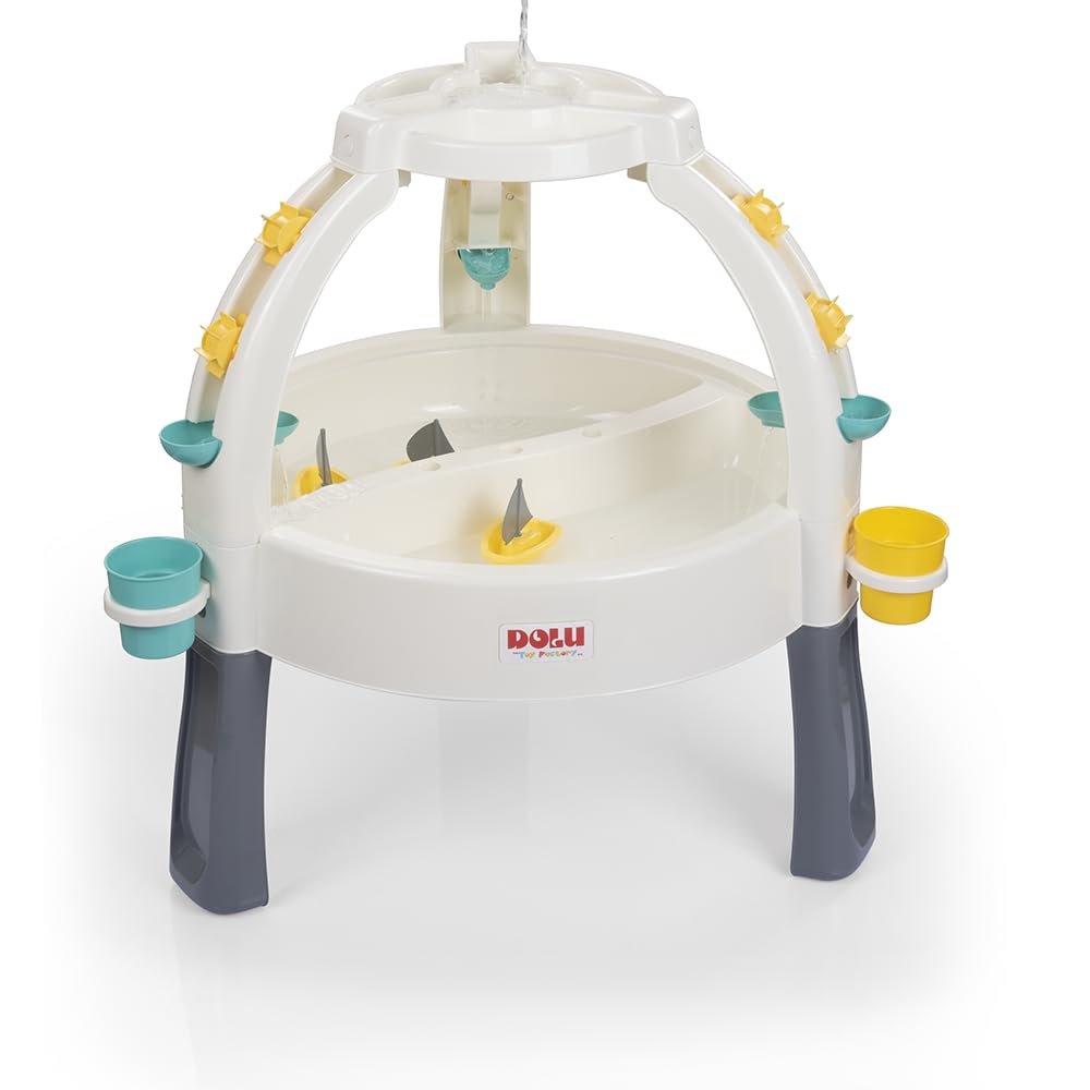 DOLU: Fun Fountain Water Table: White, Green, Yellow - Sand & Water Activity Table, Indoor/Outdoor, Durable Plastic, Sensory Toy, Toddler Kids Ages 2+