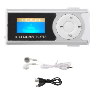 MUNEFE MP3 Music Player Set, Portable Diital Music Media Player with Clip, LCD Screen Display BackClip Music Player for Sports Rnin(Sier)