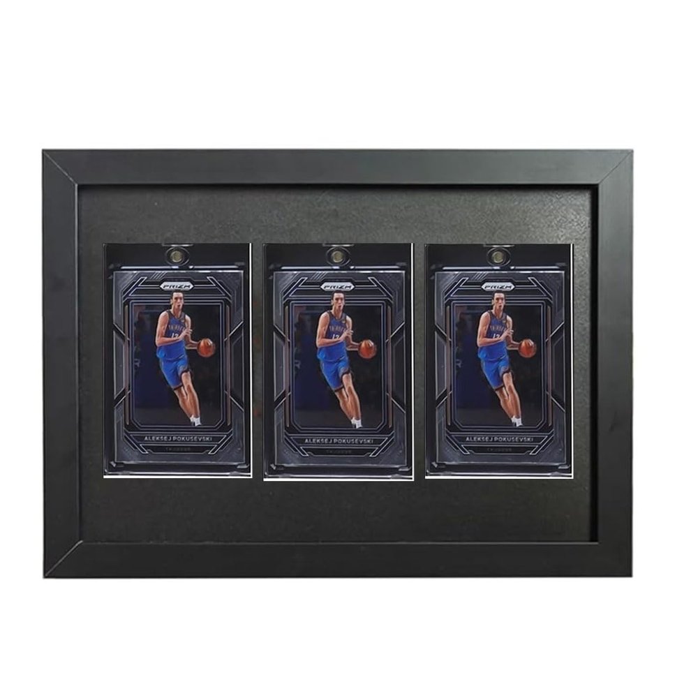 12.8"x9.4"Card Display Case,Sports Card Display,Baseball Card Display,Wood HD Glass 3 Graded Card Display Case,for,Sports,Baseball,Basketball,Hockey(Black). 