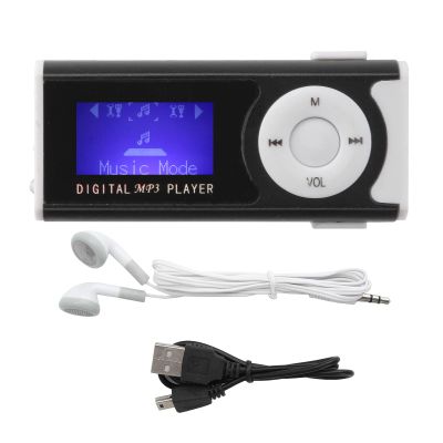 MUNEFE MP3 Music Player Set, Portable Diital Music Media Player with Clip, LCD Screen Display BackClip Music Player for Sports Rnin(Black)