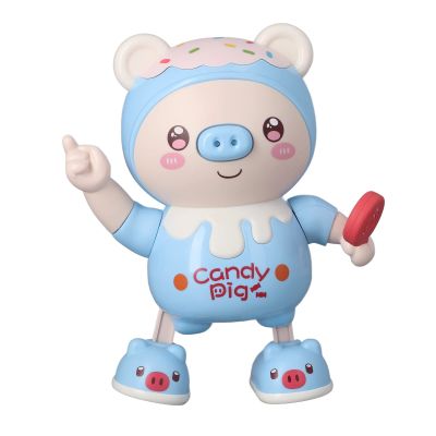 Electronic Dancing Pig Toy, Portable Dancing Pig with Cool Light, Clear Sound, Cute Kids Walking Animal Interactive Toy, Home Entertainment for Children (Blue)