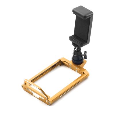 Aluminum Transmitter Protector Frame with Phone Holder Mount Clip Clamp Compatible for Flysky Noble NB4/NB4 Pro/NB4+ Plus Remote Control Bracket Holder Base RC Radio Controller Shell Support (Gold)