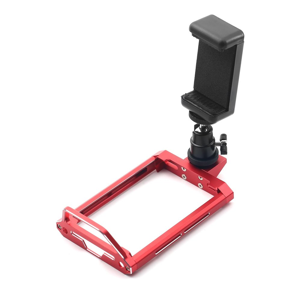 Aluminum Transmitter Protector Frame with Phone Holder Mount Clip Clamp Compatible for Flysky Noble NB4/NB4 Pro/NB4+ Plus Remote Control Bracket Holder Base RC Radio Controller Shell Support (red)