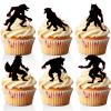 18 PCS Werewolf Cupcake Toppers for Boys Girls Baby Shower Halloween Party Decorations Wolf Birthday Party Supplies Black Glitter Wolf Cake Decorations view 1