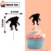 18 PCS Werewolf Cupcake Toppers for Boys Girls Baby Shower Halloween Party Decorations Wolf Birthday Party Supplies Black Glitter Wolf Cake Decorations view 3