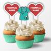 Custom Medical Staff Appreciation Cupcake Toppers, Plastic Personalized Cupcake Picks 2x4 Inches, Custom Hospital Name, Half Hearts and Half Scrubs, American-Made (50) view 1