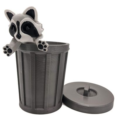 3D Printed Raccoon - Articulated Multicolor Fidget Toy Figure (Medium with Trash Can)
