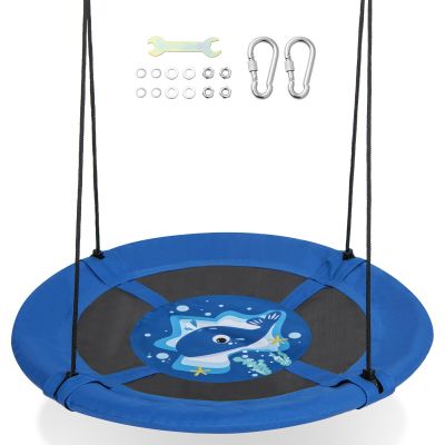 Fireflowery 40 inch Saucer Tree Swing Set for Kids, Flying Seat with 600D Oxford Fabric & Adjustable Hanging Straps, Round Disc Swing for Indoor & Outdoor, Backyard, Playground (Blue Whale)