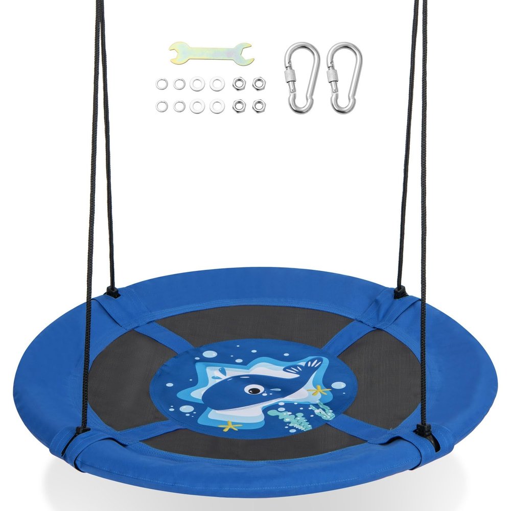 Fireflowery 40 inch Saucer Tree Swing Set for Kids, Flying Seat with 600D Oxford Fabric & Adjustable Hanging Straps, Round Disc Swing for Indoor & Outdoor, Backyard, Playground (Blue Whale)
