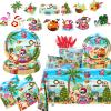 142pcs Summer Christmas Plates Tableware Set Summer Beach Hawaiian Santa Plates Napkins Cups for Summer Pool Mele kalikimaka Tropical Christmas Luau Party Decorations view 1