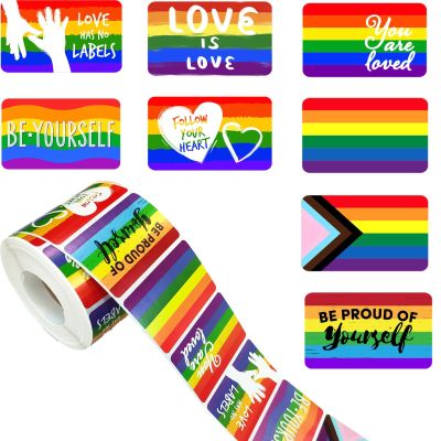 1000PCS Pride Stickers Roll for LGBTQ, 8 Designs Rainbow Rectangle Progress Pride Stickers, LGBT Gay Pride Stuff Accessories for Pride Month Decorations Party Supplies