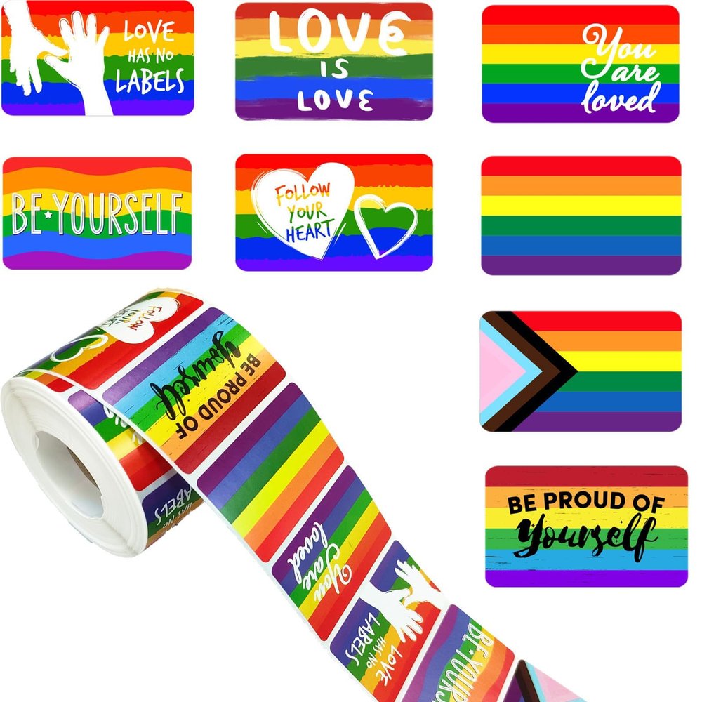 1000PCS Pride Stickers Roll for LGBTQ, 8 Designs Rainbow Rectangle Progress Pride Stickers, LGBT Gay Pride Stuff Accessories for Pride Month Decorations Party Supplies