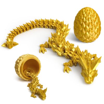 Flavery 3D Printed Dragon Egg - 12 inch Crystal Dragon in Gemstone Egg, Easter Basket Stuffers, Flexible Fidget Toy, Executive Desk Pet, Mystery Figure Decor (Gold)