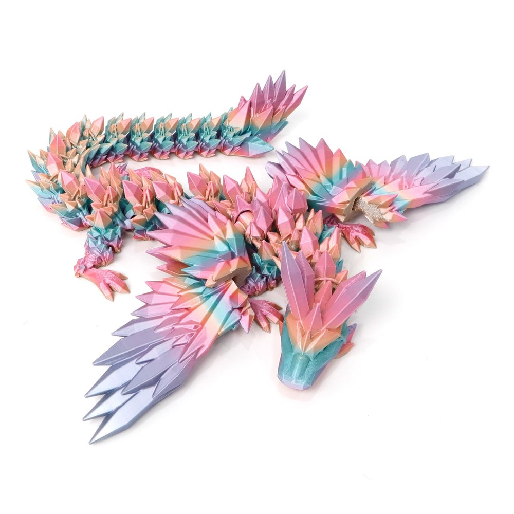 Flavery 3D Printed Dragon - 18 inch Flying Dragon with Wings, XL Articulated Winged Crystal Fidget Toy, Home Decor, Birthday Gift, Desk Pet - Candy Color Rainbow