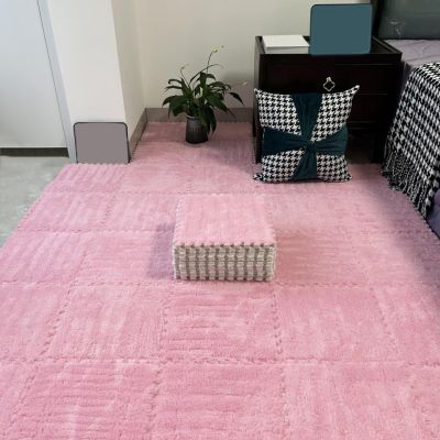 48 Pieces Interlocking Carpet Tiles,Plush Puzzle Foam Floor Mat,Soft Rugs,Play Mat,for Living Room,12 Inch(Size:0.39 inch,Color:Pink)