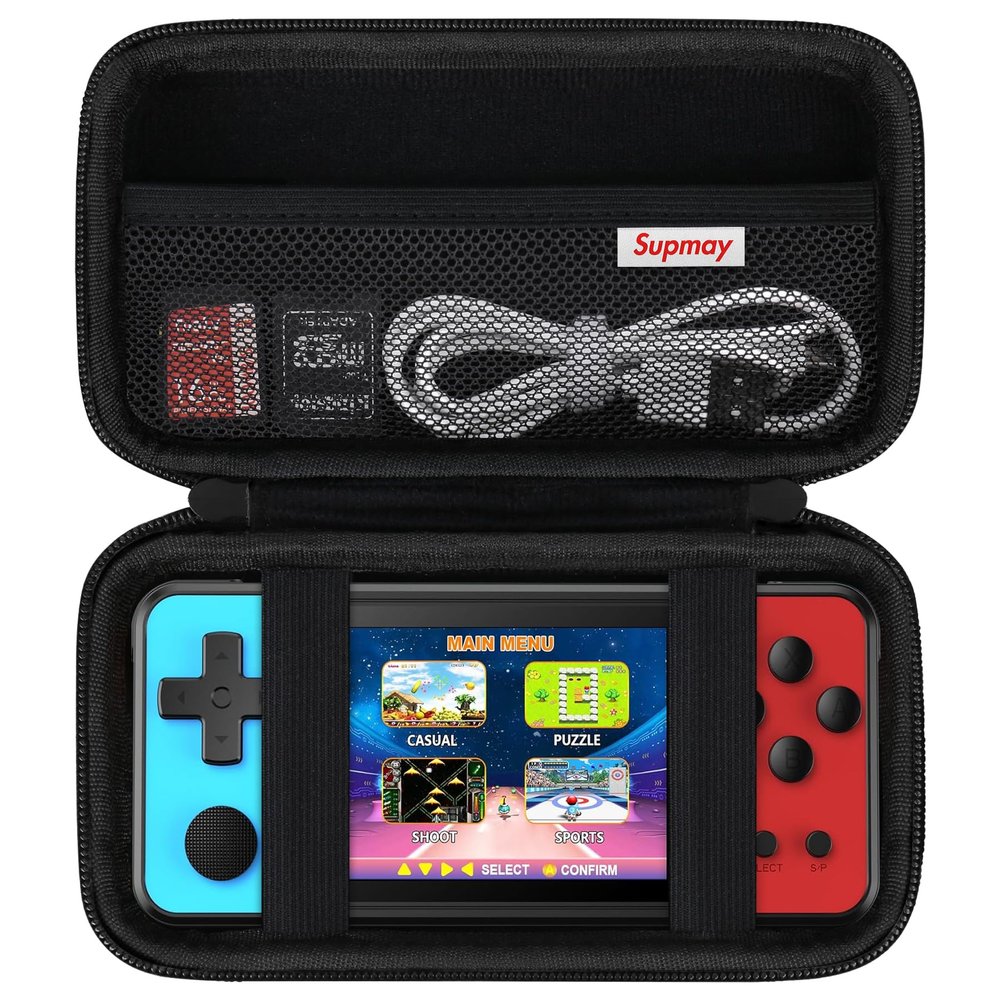 Supmay Carrying Case Compatible with KAVOYI/Beico/TEBIYOU 32 Bit Handheld Games for Kids, Portable Arcade Gaming Player Storage Holder Travel Bag with Mesh Pocket for Battery, USB Cable, Black