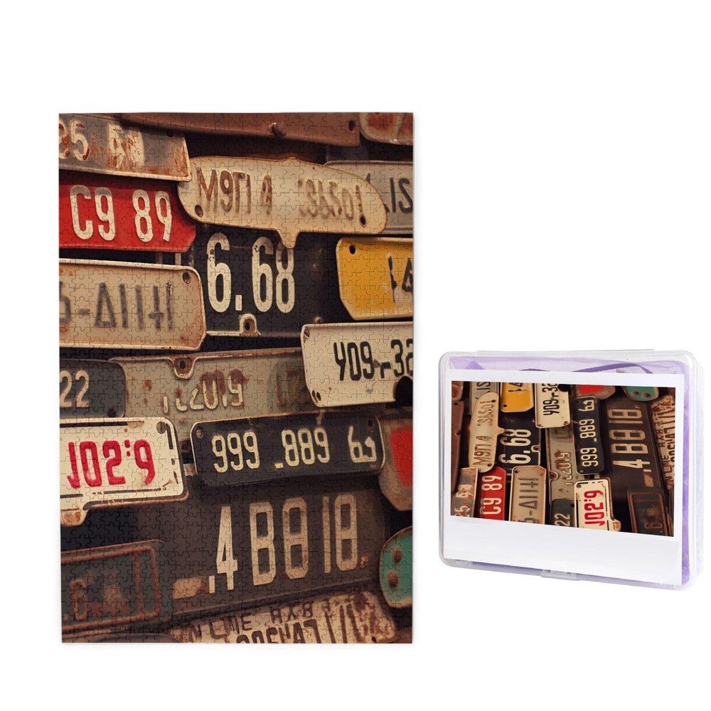 1000 Piece Jigsaw Puzzle for Adults Personalized Picture Puzzle Old License Plate Customized Wooden Puzzle for Family, Birthday, Wedding, Game Nights Gifts, 19.7"x29.5"