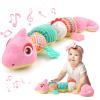 AWOTOY Baby Toys 0-6-12 Months, Musical Stuffed Animal Activity Soft Toys with Multi-Sensory Crinkle,Rattles and Textures,Infant Baby Girl Toys Gifts for Newborn Tummy Time,Dinosaur,Pink view 1