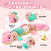 AWOTOY Baby Toys 0-6-12 Months, Musical Stuffed Animal Activity Soft Toys with Multi-Sensory Crinkle,Rattles and Textures,Infant Baby Girl Toys Gifts for Newborn Tummy Time,Dinosaur,Pink view 3