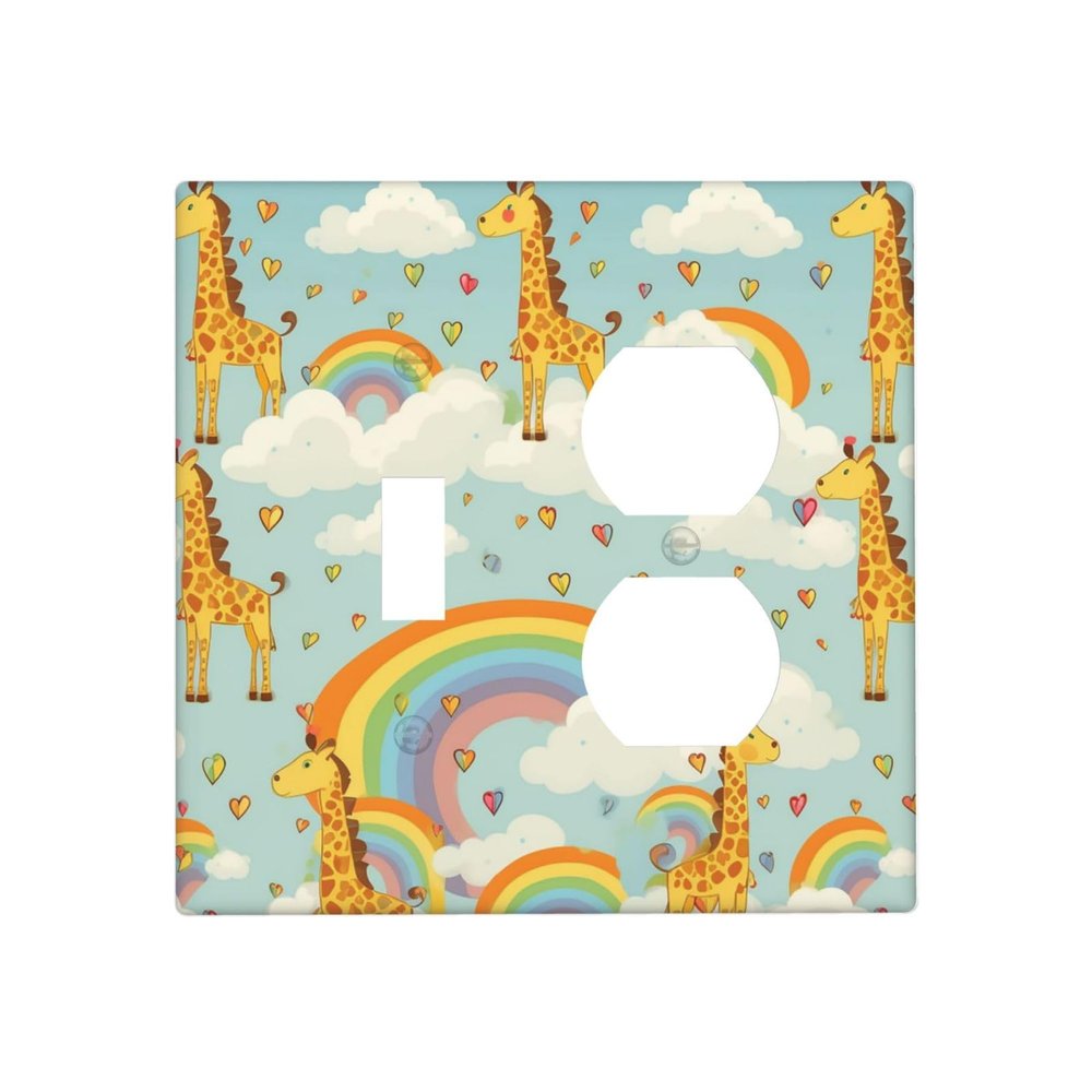 2-Gang Light Switch Cover Cartoon giraffe rainbow clouds Wall Plate for Electrical Outlets Double Decorator Wall Plates Mid-size Receptacle Outlet Covers Blank Faceplate Cover