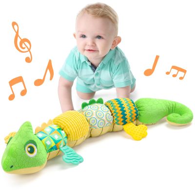 LIGHTDESIRE Baby Toys Musical Dinosaur,Infant Stuffed Animal Toys with Crinkle and Rattles,Soft Sensory Toys with Textures for Tummy Time Newborn Boys Girls 0 3 6 12 Months(Green)
