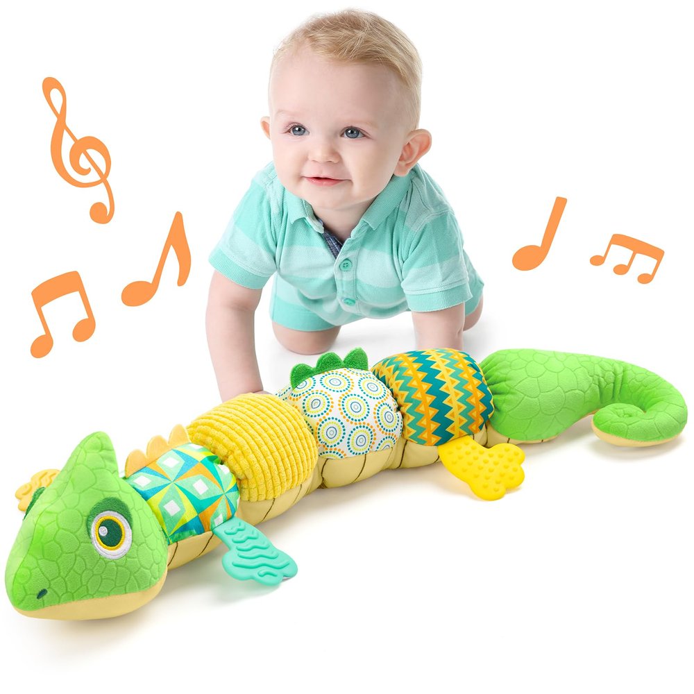 LIGHTDESIRE Baby Toys Musical Dinosaur,Infant Stuffed Animal Toys with Crinkle and Rattles,Soft Sensory Toys with Textures for Tummy Time Newborn Boys Girls 0 3 6 12 Months(Green)