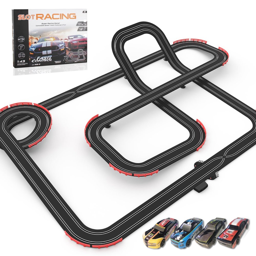 Slot Car Racing Track for Kids 1:43 Electric Powered 40Ft Big Race Tracks Set with 4 Cars and 2 Hand Controllers, Gift Toys for Boys Girls Children 6,7,8,9,10 Years Old
