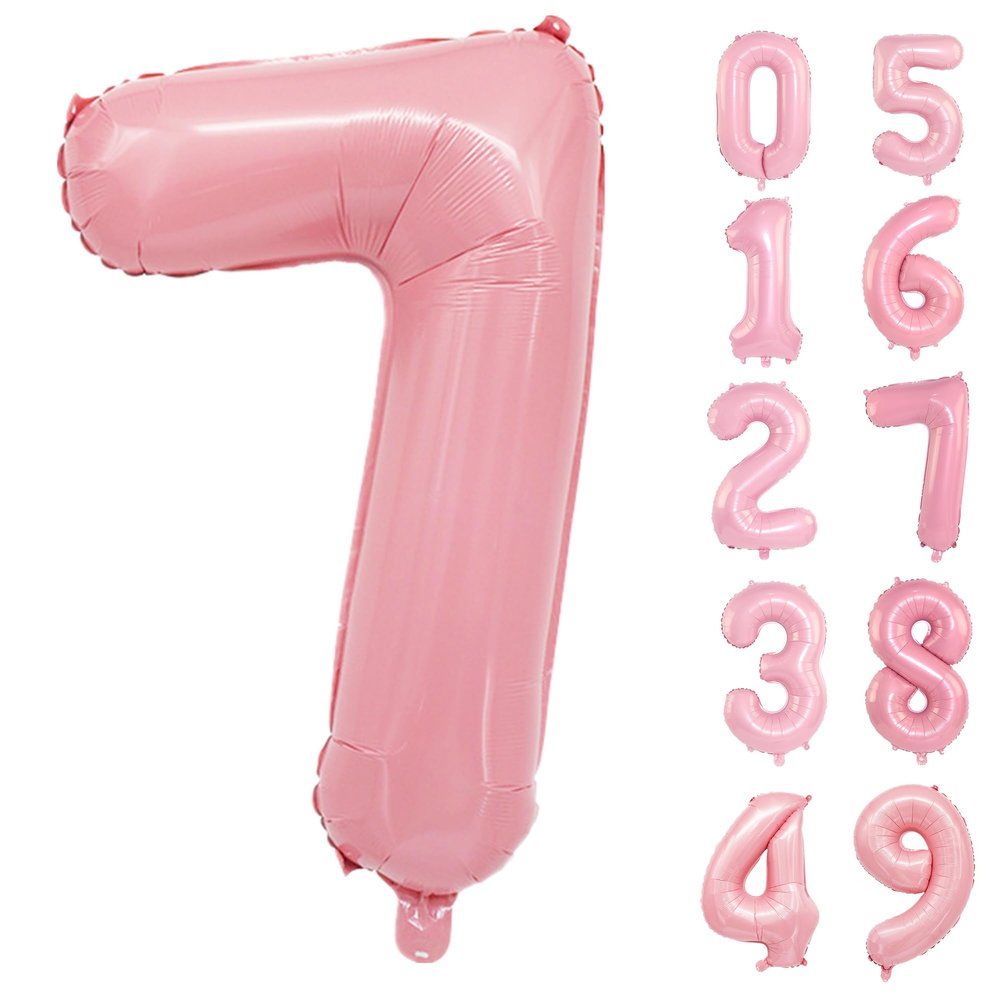 Light Pink Number 7 Balloon 40 Inch Big Self Inflating Foil Number Balloons 0-9, Pastel Pink Digital 7 Helium Balloon for 7th 17th 27th Girls Birthday Party Graduation Anniversary Decoration