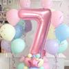 Light Pink Number 7 Balloon 40 Inch Big Self Inflating Foil Number Balloons 0-9, Pastel Pink Digital 7 Helium Balloon for 7th 17th 27th Girls Birthday Party Graduation Anniversary Decoration view 4