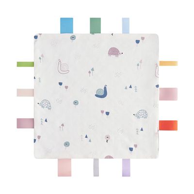 AmazingM Baby Tags Security Blanket, Sensory Soothing With Tags, Dotted Backing Taggies for 3-12 Months Boys and Girls (Hedgehog and Snail)