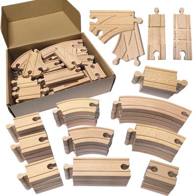 MUYUTOY Wooden Train Track 44Pcs, Wood Train Tracks Expansion Accessories Expansion Pack fits Melissa and Doug, Brio, Thomas, Montessori Toys, Birthday Gift for Boys Girls Toddler Kids