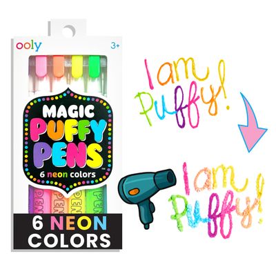 Ooly Puffy Paint Neon Gel Pens Set of 6, 3D Foam Texture Painting Magic Puffy Pen, Creative and Fun Pens for Kids Arts and Crafts Drawing Supplies