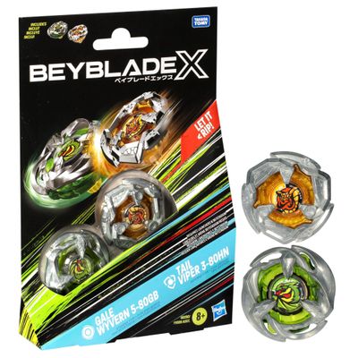 Bey Blade X Gale Wyvern 5-80GB and Tail Viper 3-80HN Dual Pack Set with 2 Right-Spinning Tops; Battling Top Toys for 8 Year Old Boys and Girls