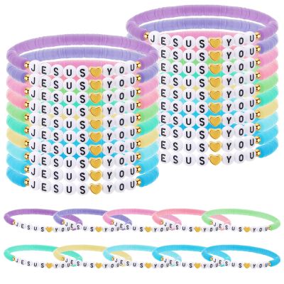 Landical 30 Pcs Easter Jesus Loves You Bracelets Bulk Friendship Bracelets Colorful Christian Jesus Bracelet for Kids Men Women Religious Wristbands Easter Hunt Gift Church(Pastel)