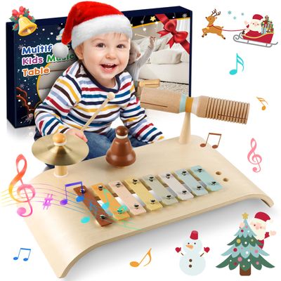 LOOIKOOS Kids Drum Set Toddler Musical Instruments Set Wooden Percussion Instrument Xylophone for Kids Montessori Toys Preschool Educational Musical Toys