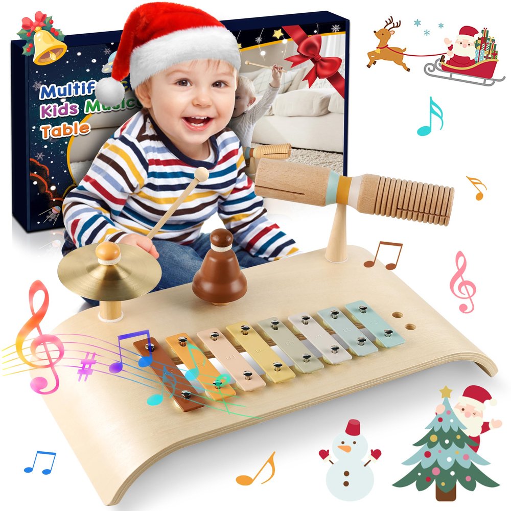 LOOIKOOS Kids Drum Set Toddler Musical Instruments Set Wooden Percussion Instrument Xylophone for Kids Montessori Toys Preschool Educational Musical Toys