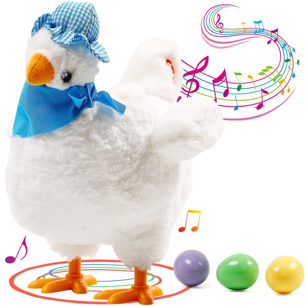 dgdgcool Easter Toys Egg Laying Chicken Toy Electric Chicken Stuffed Animal Dancing Stuffed Plush Toy with Music