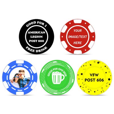 100-1000 Custom Plastic Bar Tokens Poker Chips, Personalized Your Logo or Text, Both Sided Full Color Printing (Black)