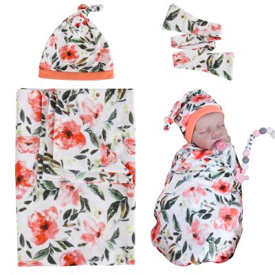 Aori Reborn Baby Dolls Clothes Newborn Receiveing Blanket with Floral Hat and Headband Set Nursery Swaddle Wrap for 17-20 inch Reborn Dolls