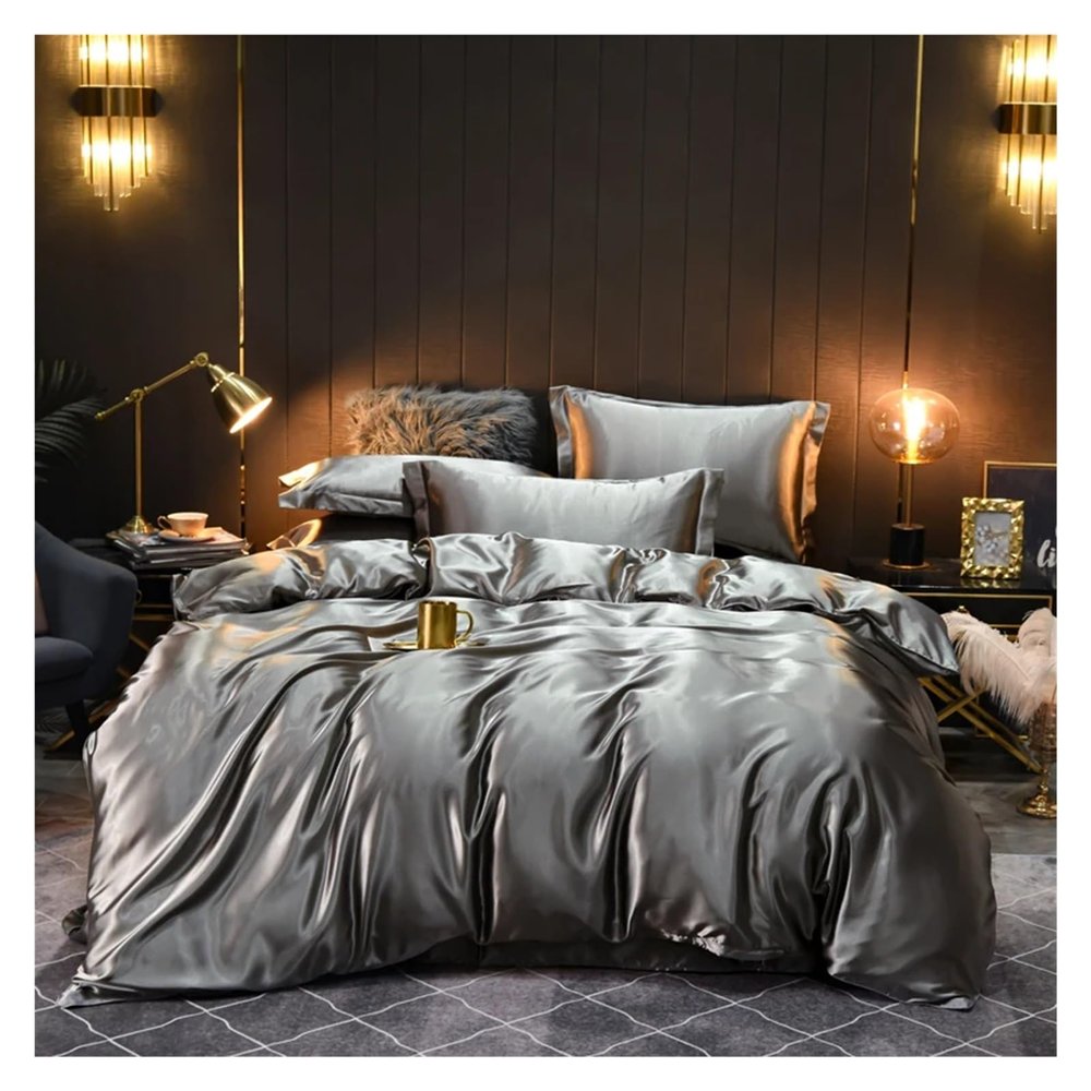 ADovz Silk Bedding Set Silky Bed Sheet Set Duvet Cover Pillowcase High-end Home Textiles Solid Color Bed Cover Sets,Bed Sheets, FH-762