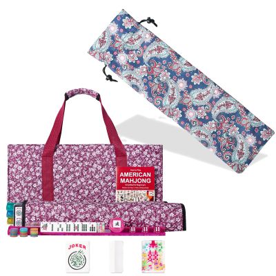 American Mahjong Tile Set, 166 Acrylic Mahjongg Tiles, 4 All-in-One Color Rack/Pushers, Complete Mahjong Set with Red Carrying Bag,Protective Sleeve for Mahjong Racks/PushersMahjongg Pusher Bag