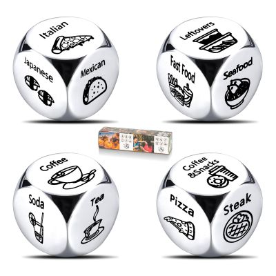 Ponpon 4Pcs Food Decision Dice, Metal Food Dice Game for Couples Girlfriend Boyfriend Wife Husband on Anniversary Valentines Day Birthday Date Night