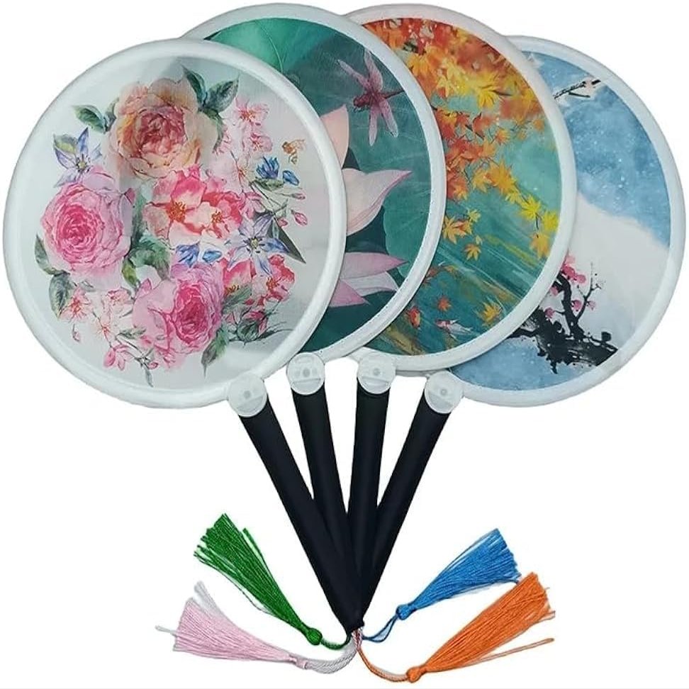 blue-ther Appearing Round Fan (Set of 4) Magic Tricks Folded Fan Production Magic Stage Illusions Gimmicks Mentalism Props for Magicians, Small