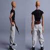 1/12 Scale Male Clothes,Men's Tight Short Sleeves Pant Warrior Combat Suit Sport Clothing for 6inch Action Figure Body (Black Tops+Brown Belt+White Pant) view 2