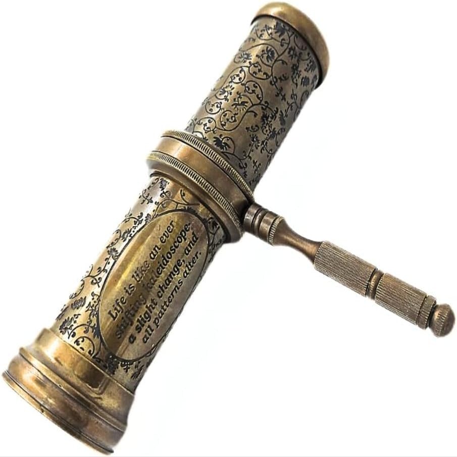 DELICACY HANDICRAFT Brass Kaleidoscope Vintage Look Hand Carved Kaleidoscope with Handle- Exquisite Collectible with Mesmerizing Patterns for Art Enthusiasts and Collectors, 5.5iNch, Antique